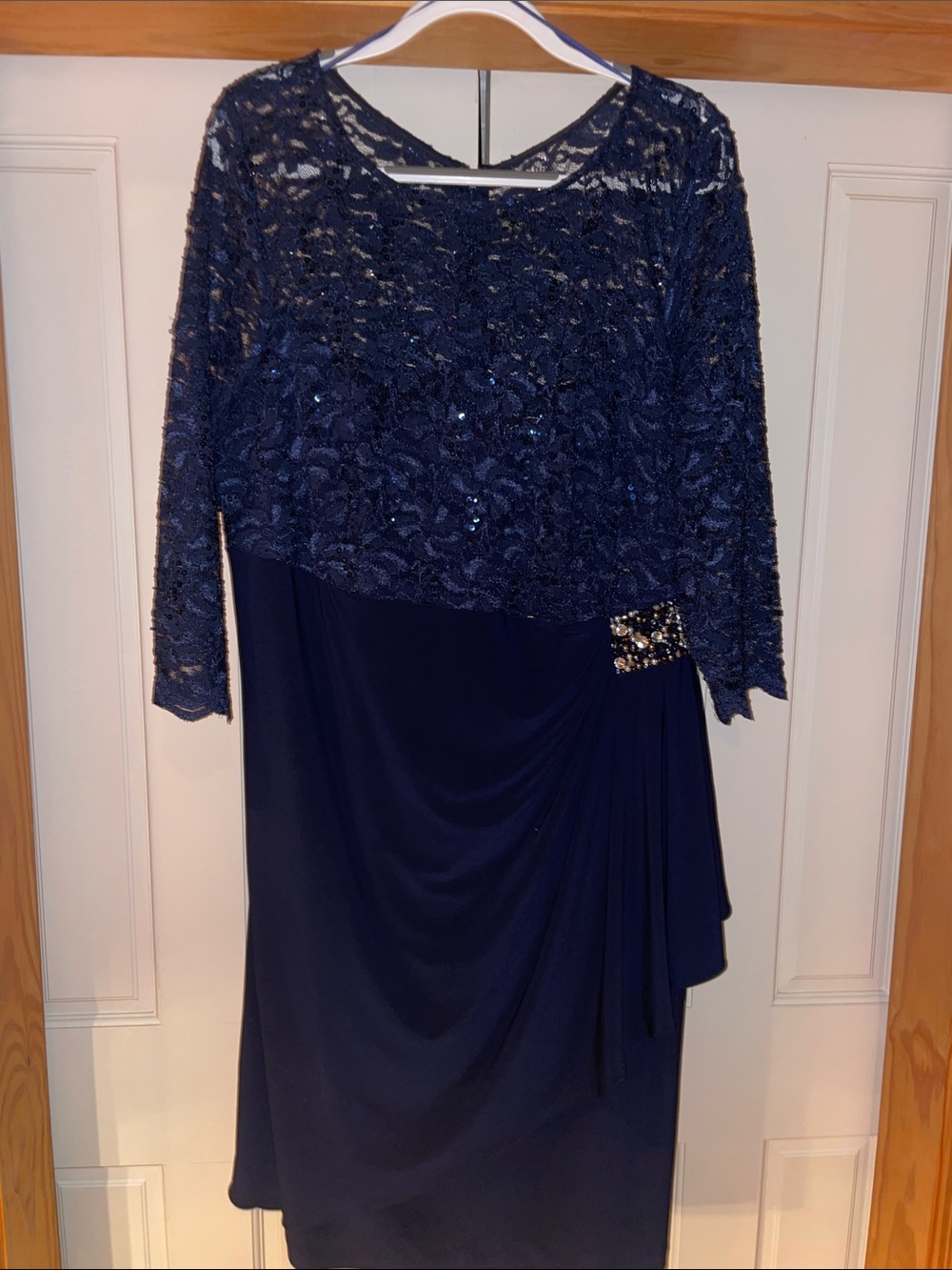 Alex Evenings Navy Lace Beaded Midi Dress Size 18W